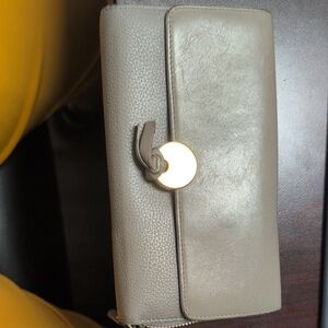 Chloe Gray Leather Wallet with Pearl Closure